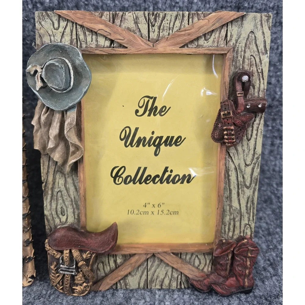 Unique Collection Photo Frame Set 4x6 Brown Western Cowboy Native American Vtg